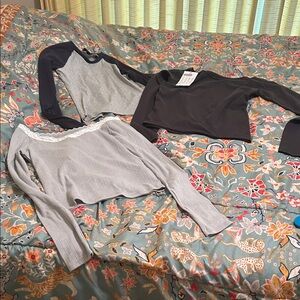 Hollister Gray Lace Trim Top